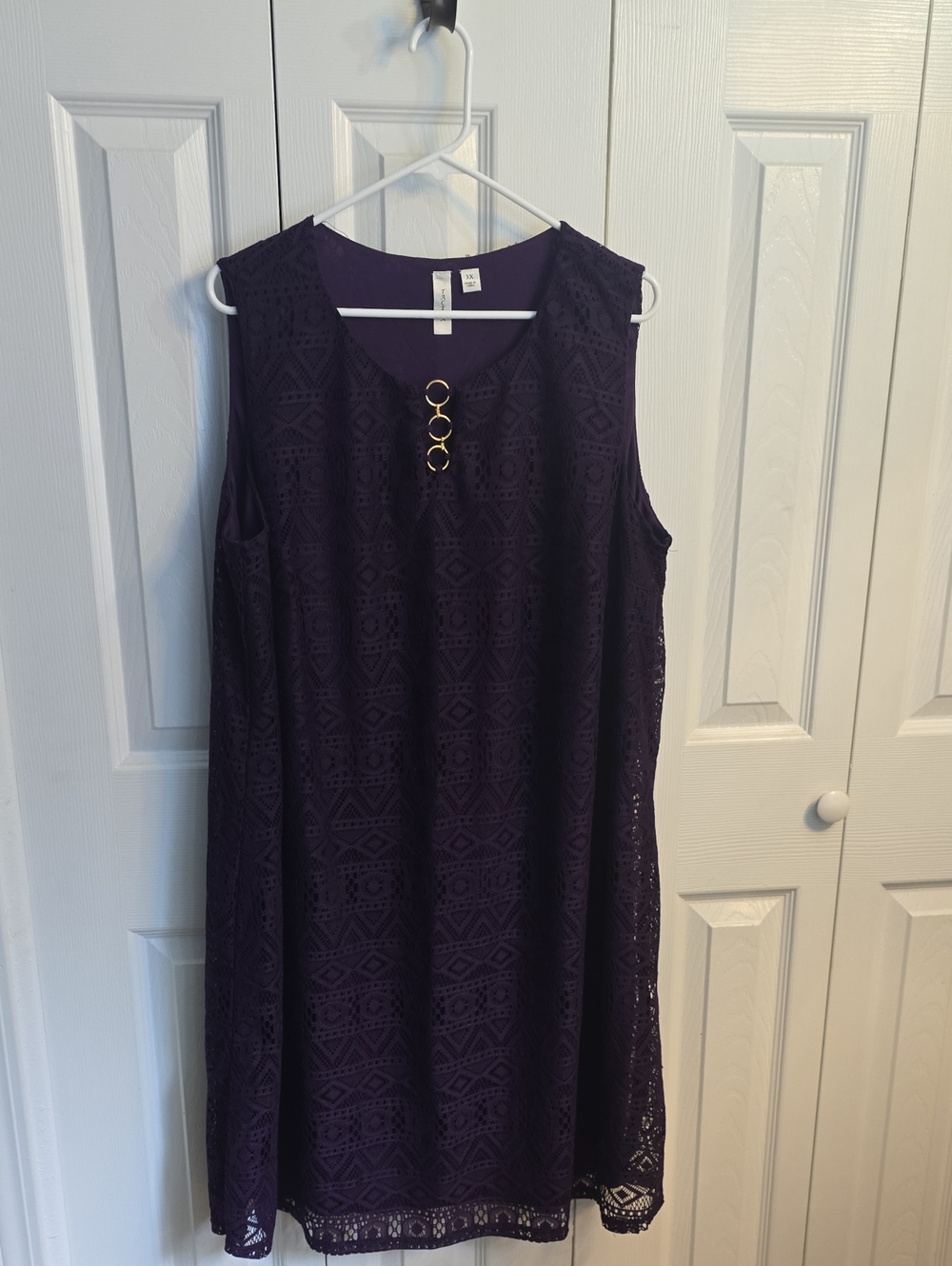 Tacera Purple Lace Midi Dress with Gold Ring Accent
